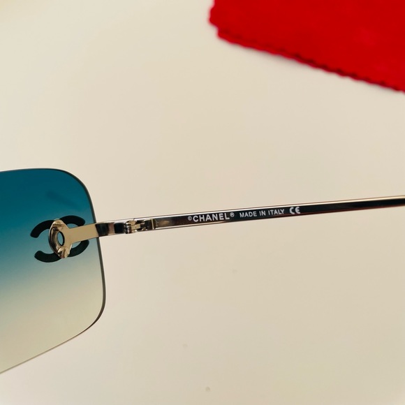 LIKE NEW🦋 RARE CHANEL BLUE RIMLESS CRYSTAL CC SUNGLASSES 4017-D - Picture 13 of 16